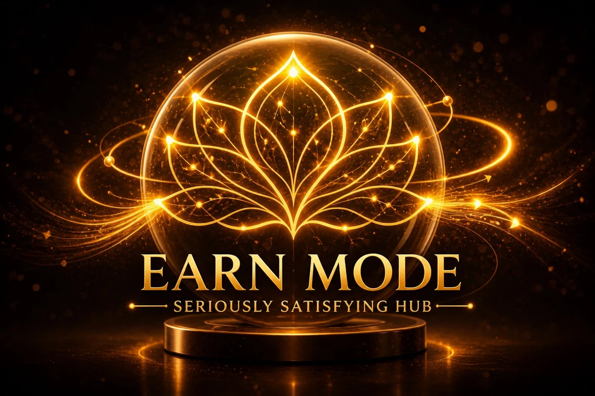 Earn Mode golden lotus inside a glowing glass sphere